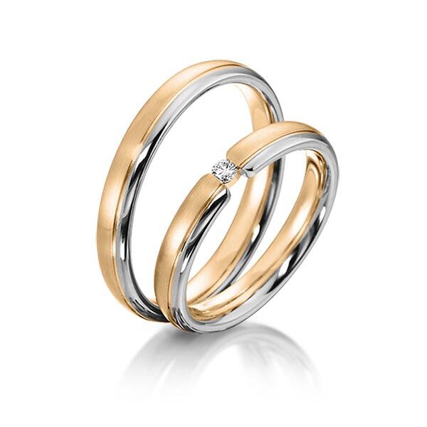 TR0545 model in rosé wit mat glans 3,5 mm rosé gouden Trouwringen set kopen bestaande uit een vrouw en mannen ring met of zonder diamanten steen