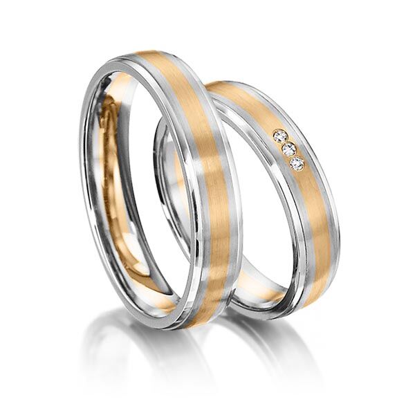 TR0572 model in rosé wit mat glans 4,5 mm rosé gouden Trouwringen set kopen bestaande uit een vrouw en mannen ring met of zonder diamanten steen