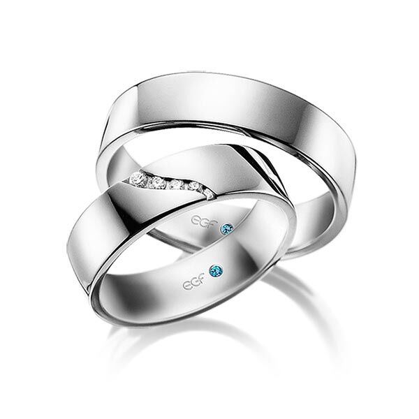 TR0682 model in glanzend wit 5,5 mm Trouwringen set kopen bestaande uit een vrouw en mannen ring met of zonder diamanten steen