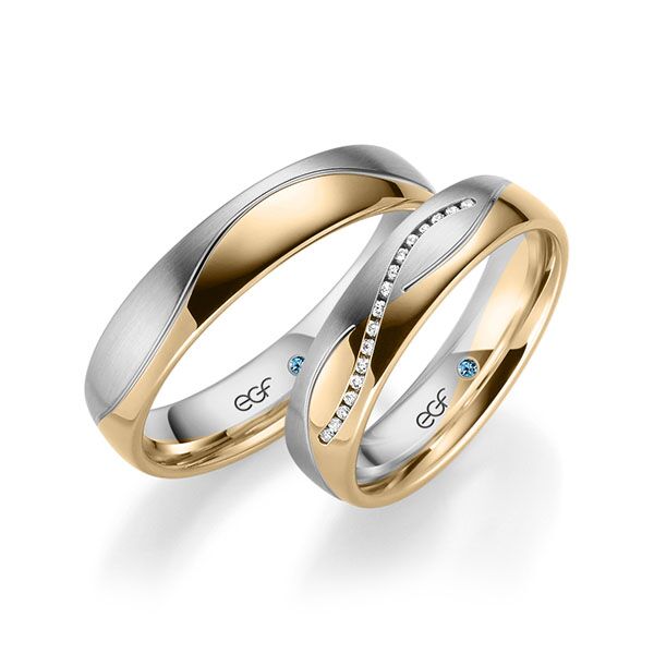 TR0604 model in wit met rosé glans 5 mm Trouwringen set kopen bestaande uit een vrouw en mannen ring met of zonder diamanten steen