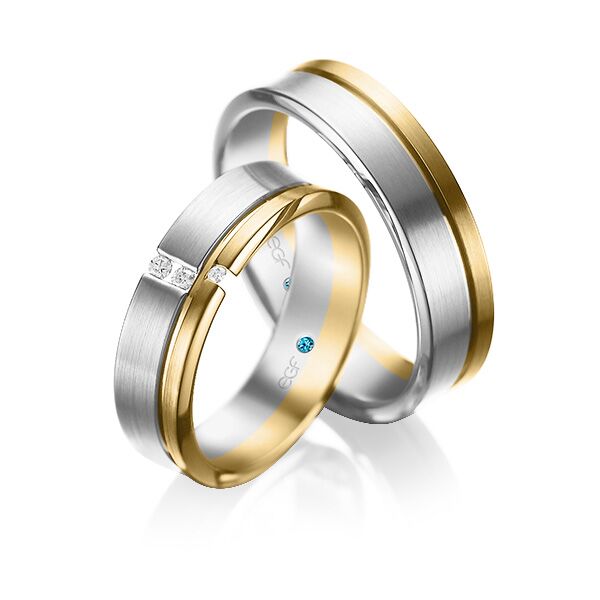 TR0824 model in wit met geel mat glans 6 mm Trouwringen set kopen bestaande uit een vrouw en mannen ring met of zonder diamanten steen