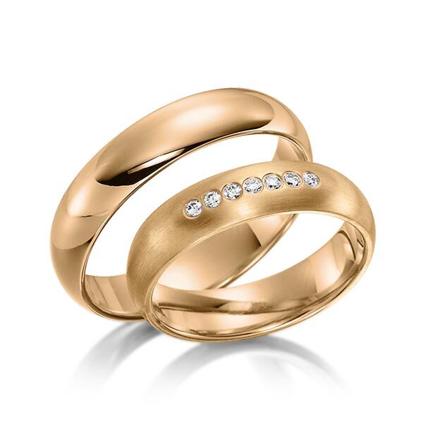 TR0541 model mat en glans rosé 5 mm Trouwringen rosé goud set kopen bestaande uit een vrouw en mannen ring met of zonder diamanten steen