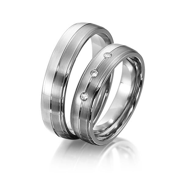 TR0547 model in wit en grijs mat 5 mm Trouwringen set kopen bestaande uit een vrouw en mannen ring met of zonder diamanten steen