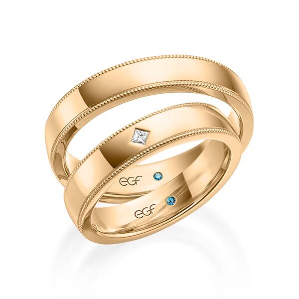 TR0644 model in glanzend rosé gouden 4,5 mm Trouwringen set kopen bestaande uit een vrouw en mannen ring met of zonder diamanten steen