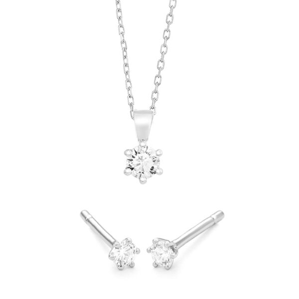 WGS0015E18 | Princess set | 0,40 ct | Witgoud | 18 karaat Sieraden set uit oorbellen en een hanger met briljant geslepen diamanten