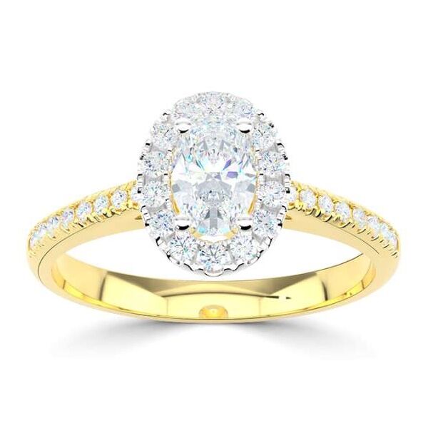 ggv0505e14 rich ovaal 0,77 ct geelgoud 14 k Solitaire ring diamanten ring verlovingsring trouwring met diamant halo entourage ring