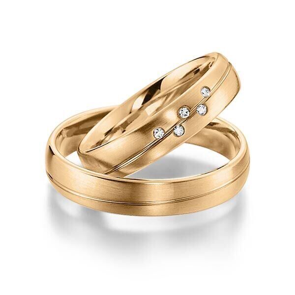 TR0533 model fijn mat rosé 4,5 mm rosé gouden Trouwringen set kopen bestaande uit een vrouw en mannen ring met of zonder diamanten steen