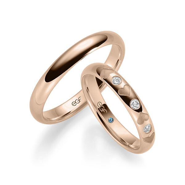 TR0602 model in rood glanzend 3,5 mm roodgouden Trouwringen set kopen bestaande uit een vrouw en mannen ring met of zonder diamanten steen