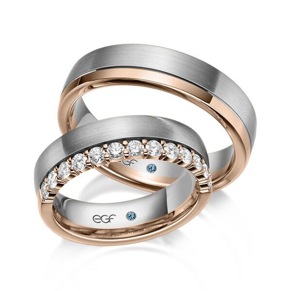 TR0633 model in wit met rood mat glans 5,5 mm Trouwringen set kopen bestaande uit een vrouw en mannen ring met of zonder diamanten steen