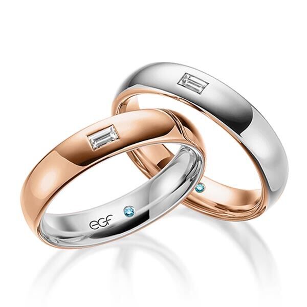 TR0658 model in glanzend rood wit 4,5 mm Trouwringen roodgoud set kopen bestaande uit een vrouw en mannen ring met of zonder diamanten steen