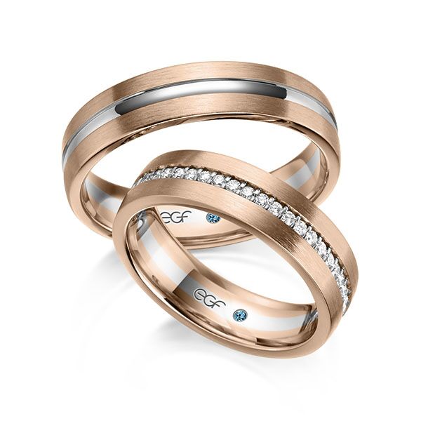 TR0588 model in rood wit mat glans 5,5 mm roodgouden Trouwringen set kopen bestaande uit een vrouw en mannen ring met of zonder diamanten steen