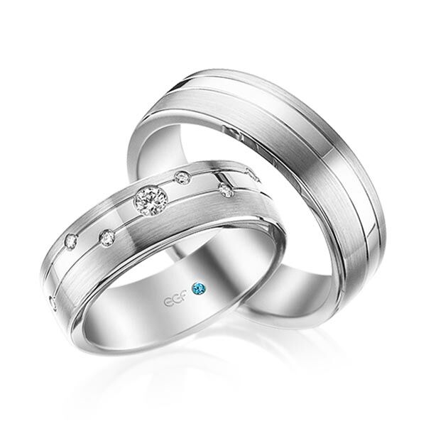 TR0709 model in mat en glans wit 6,5 mm Trouwringen set kopen bestaande uit een vrouw en mannen ring met of zonder diamanten steen