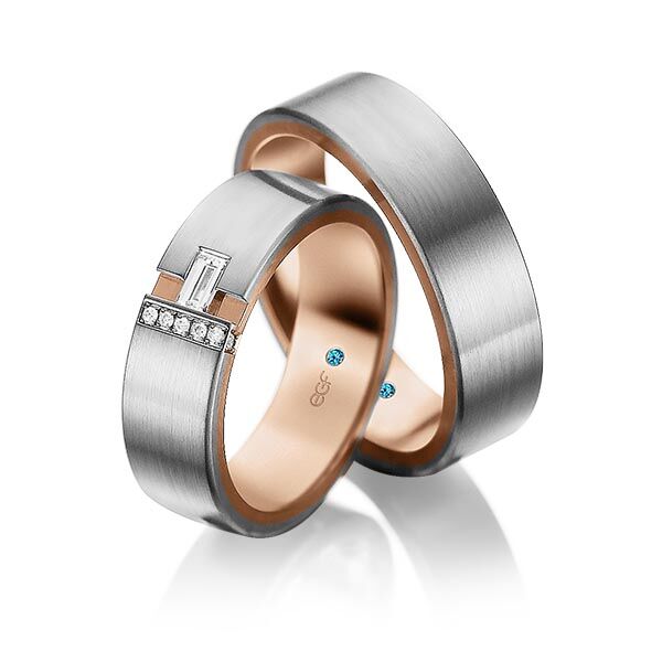 TR0827 model in wit met rood mat glans 6,5 mm Trouwringen set kopen bestaande uit een vrouw en mannen ring met of zonder diamanten steen