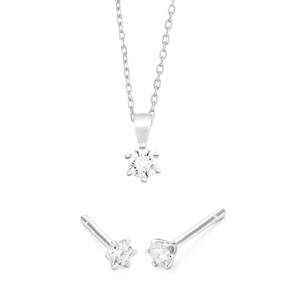 WGS0014E18 | Princess set | 0,30 ct | Witgoud | 18 karaat Sieraden set uit oorbellen en een hanger met briljant geslepen diamanten