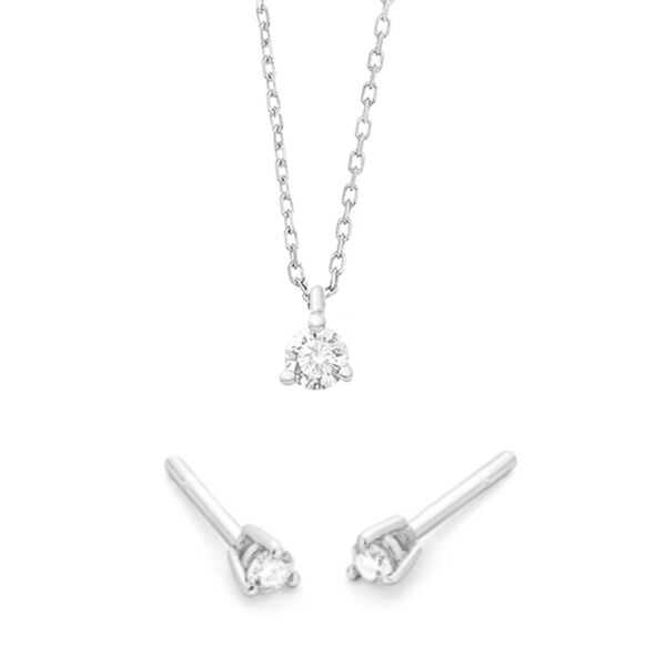 WGS0001E18 | Triat set | 0,10 ct | Witgoud | 18 karaat Sieraden set uit oorbellen en een hanger met briljant geslepen diamanten
