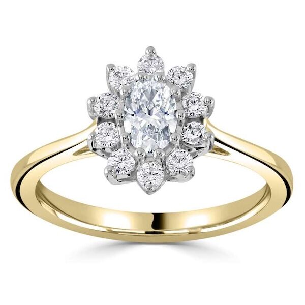 ggv0536e14 rich halo ovaal diamant 0,80 ct geelgoud Solitaire ring diamanten ring verlovingsring trouwring met diamant entourage ring