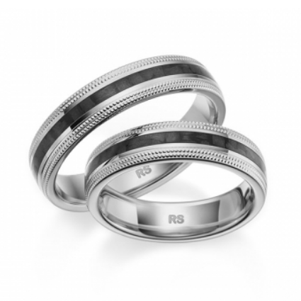 TR0481 model in wit zwart 5 mm Trouwringen set kopen bestaande uit een vrouw en mannen ring met of zonder diamanten steen