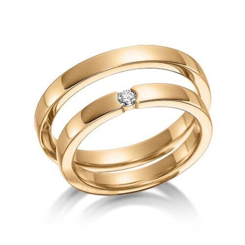 TR0496 model in fijn mat rosé 3 mm rosé gouden Trouwringen set kopen bestaande uit een vrouw en mannen ring met of zonder diamanten steen