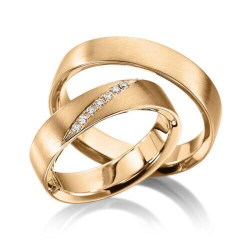 TR0497 model in fijn mat rosé 5 mm Trouwringen rosé goud set kopen bestaande uit een vrouw en mannen ring met of zonder diamanten steen