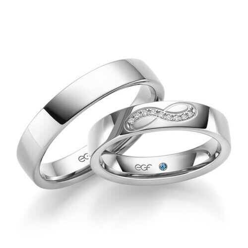 TR0611 model met oneindig teken 4,5 mm Trouwringen set kopen bestaande uit een vrouw en mannen ring met of zonder diamanten steen