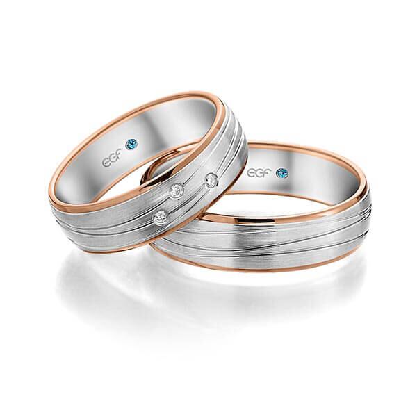 TR0705 model in wit met rood mat glans 6 mm Trouwringen set kopen bestaande uit een vrouw en mannen ring met of zonder diamanten steen