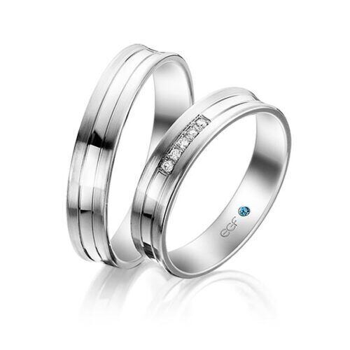 TR0771 model wit in mat en glans 4,5 mm Trouwringen set kopen bestaande uit een vrouw en mannen ring met of zonder diamanten steen