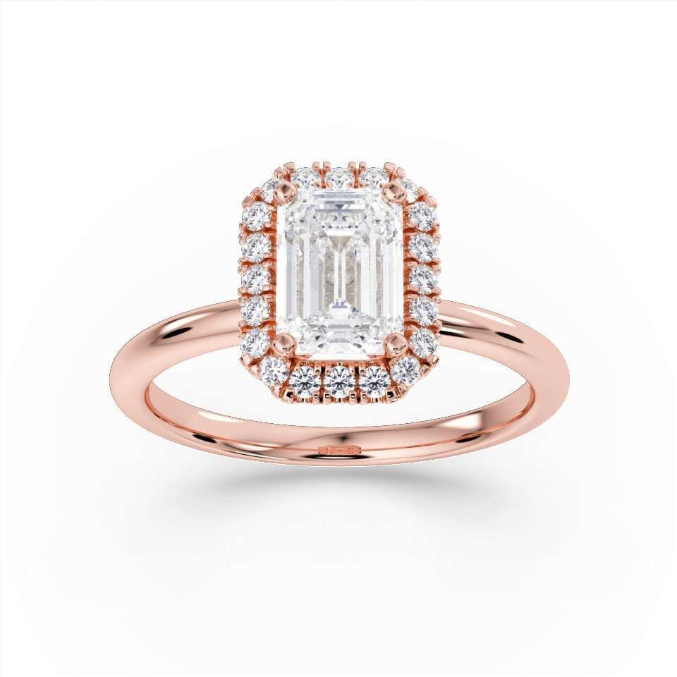 emerald cut lab grown diamant ring roodgoud