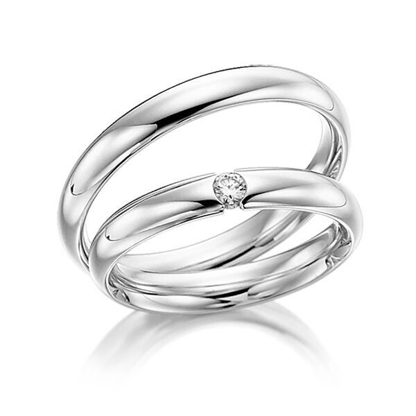 TR0492 model in wit glans 3 mm Trouwringen set kopen bestaande uit een vrouw en mannen ring met of zonder diamanten steen