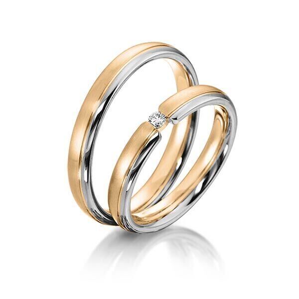 TR0545 model in rosé wit mat glans 3,5 mm rosé gouden Trouwringen set kopen bestaande uit een vrouw en mannen ring met of zonder diamanten steen