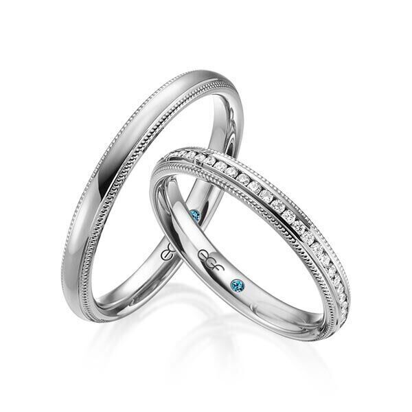 TR0590 model in glans en parelvoeg 3 mm Trouwringen set kopen bestaande uit een vrouw en mannen ring met of zonder diamanten steen