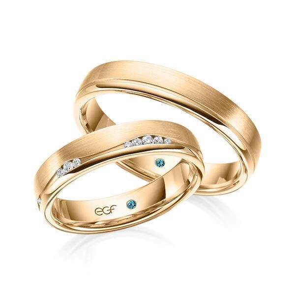 TR0598 model in mat en glans rosé gouden 4,5 mm Trouwringen set kopen bestaande uit een vrouw en mannen ring met of zonder diamanten steen