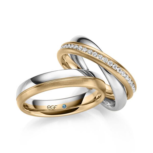 TR0608 model in rosé en wit mat glans 7 mm Trouwringen set kopen bestaande uit een vrouw en mannen ring met of zonder diamanten steen