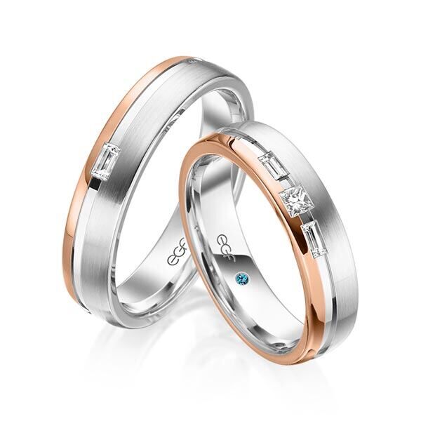 TR0649 model in wit met rood mat glans 5 mm Trouwringen set kopen bestaande uit een vrouw en mannen ring met of zonder diamanten steen