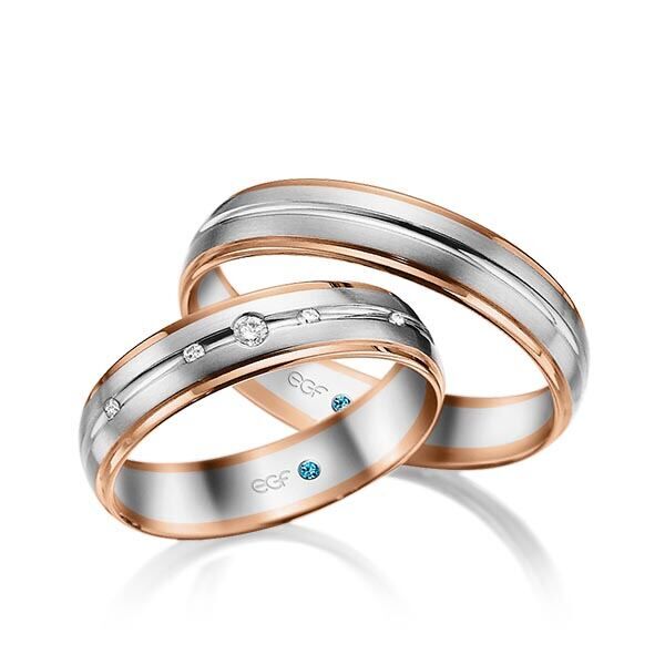 TR0696 model in wit met rood mat glans 5 mm Trouwringen set kopen bestaande uit een vrouw en mannen ring met of zonder diamanten steen