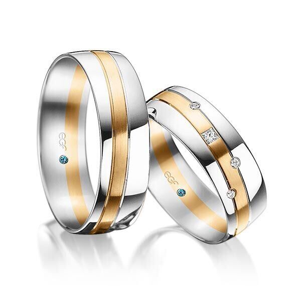 TR0740 model in wit met rosé mat glans 7 mm Trouwringen set kopen bestaande uit een vrouw en mannen ring met of zonder diamanten steen