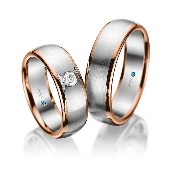 TR0816 model in wit met rood mat glans 7 mm Trouwringen set kopen bestaande uit een vrouw en mannen ring met of zonder diamanten steen