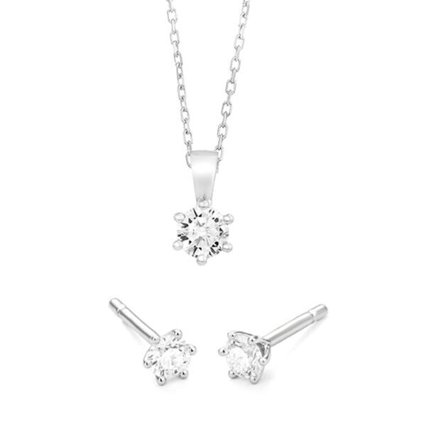 WGS0019E18 | Princess set | 0,90 ct | Witgoud | 18 karaat Sieraden set uit oorbellen en een hanger met briljant geslepen diamanten