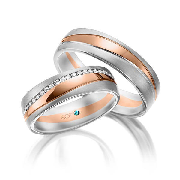 TR0652 model in wit met rood mat glans 6 mm Trouwringen set kopen bestaande uit een vrouw en mannen ring met of zonder diamanten steen