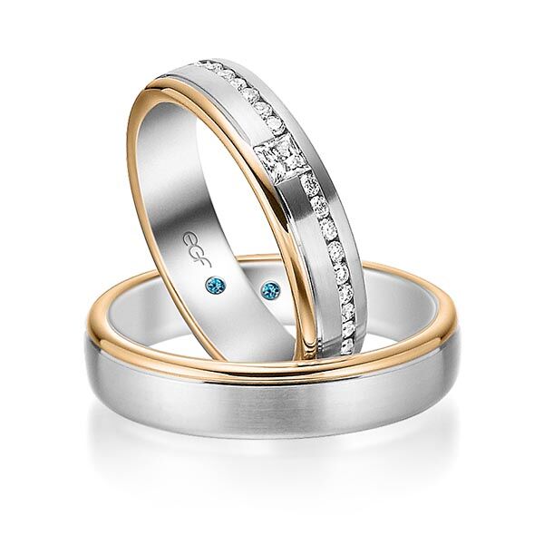 TR0734 model in wit met rosé mat glans 4,5 mm Trouwringen set kopen bestaande uit een vrouw en mannen ring met of zonder diamanten steen