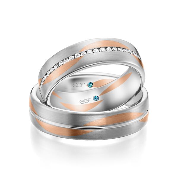 TR0763 model in wit met rood mat 6 mm Trouwringen set kopen bestaande uit een vrouw en mannen ring met of zonder diamanten steen