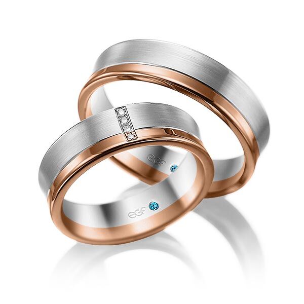 TR0779 model in wit met rood mat glans 6 mm Trouwringen set kopen bestaande uit een vrouw en mannen ring met of zonder diamanten steen