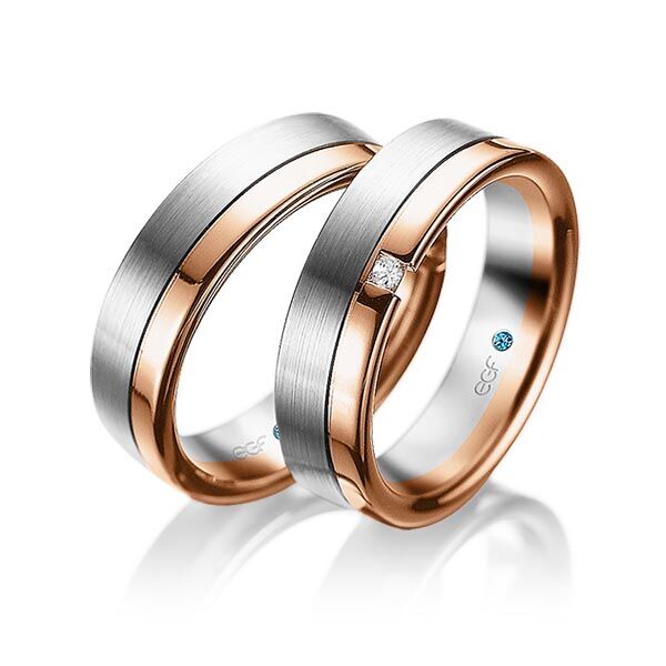 TR0800 model in wit met rood mat glans 6 mm Trouwringen set kopen bestaande uit een vrouw en mannen ring met of zonder diamanten steen