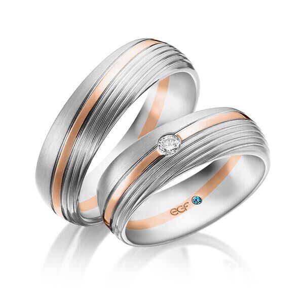 TR0812 model in wit met rood mat glans 6,5 mm Trouwringen set kopen bestaande uit een vrouw en mannen ring met of zonder diamanten steen