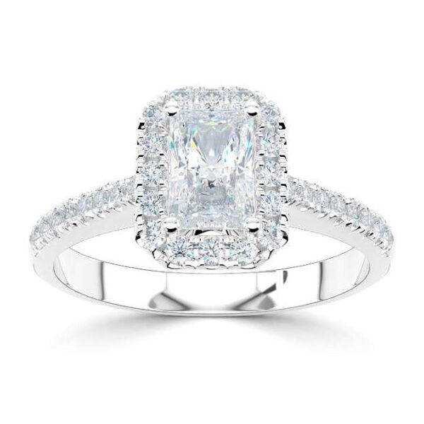 wgv0503e14 rich emerald 0,85 ct witgoud 14 k Solitaire ring diamanten ring verlovingsring trouwring met diamant halo entourage ring