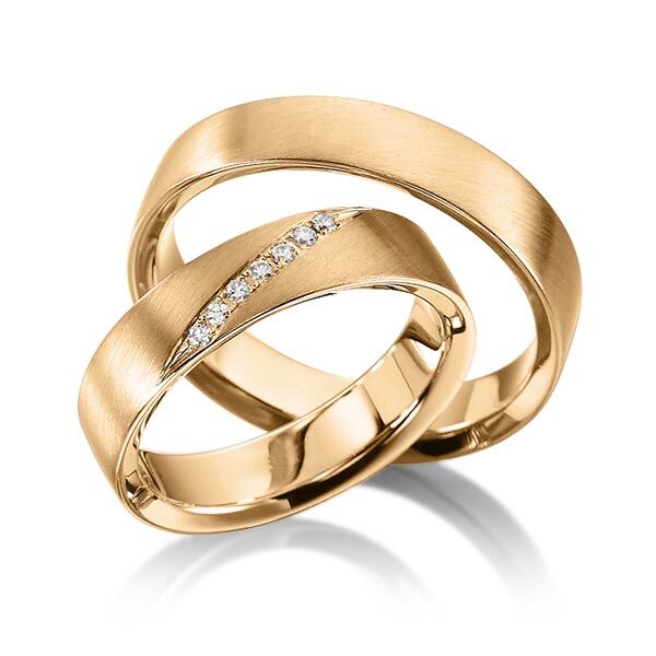 TR0497 model in fijn mat rosé 5 mm Trouwringen rosé goud set kopen bestaande uit een vrouw en mannen ring met of zonder diamanten steen