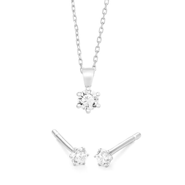 WGS0016E18 | Princess set | 0,45 ct | Witgoud | 18 karaat Sieraden set uit oorbellen en een hanger met briljant geslepen diamanten