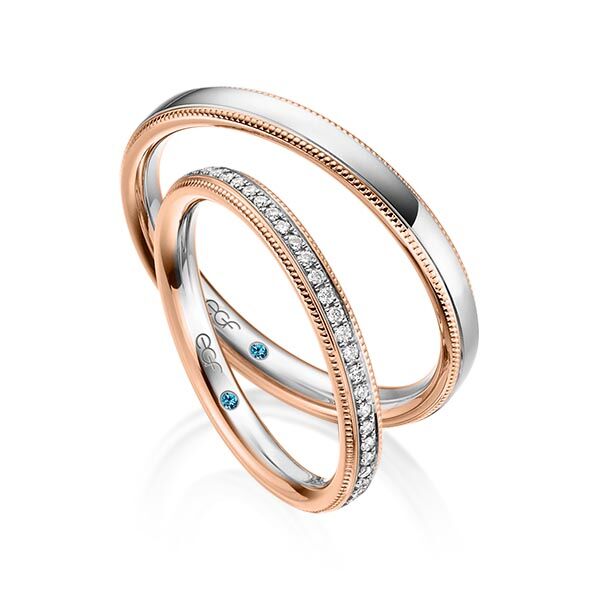 TR0610 model in wit met rood glans 2,5 mm Trouwringen set kopen bestaande uit een vrouw en mannen ring met of zonder diamanten steen